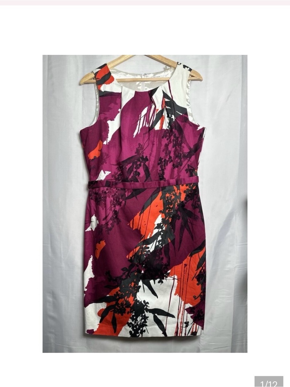 TAHARI Shift Dress Womens 14 Abstract Sleeveless Watercolor Wedding Guest Spring